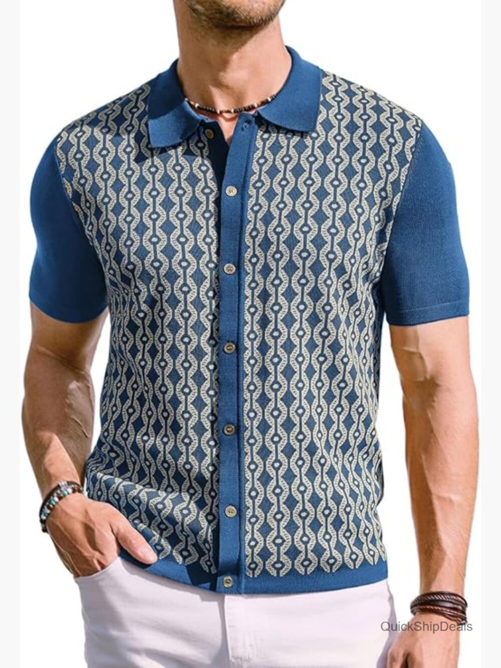 Men's 70s Vintage Contrast Polo Shirt Short Sleeve Knitwear